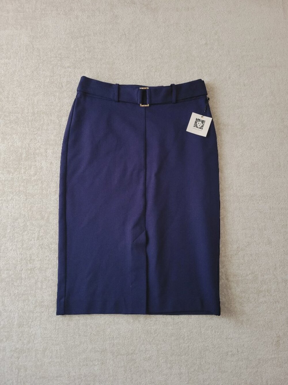 Anne Klein Belted Hi Rise Pencil Midi Skirt Small Navy Womens Office Career Wear